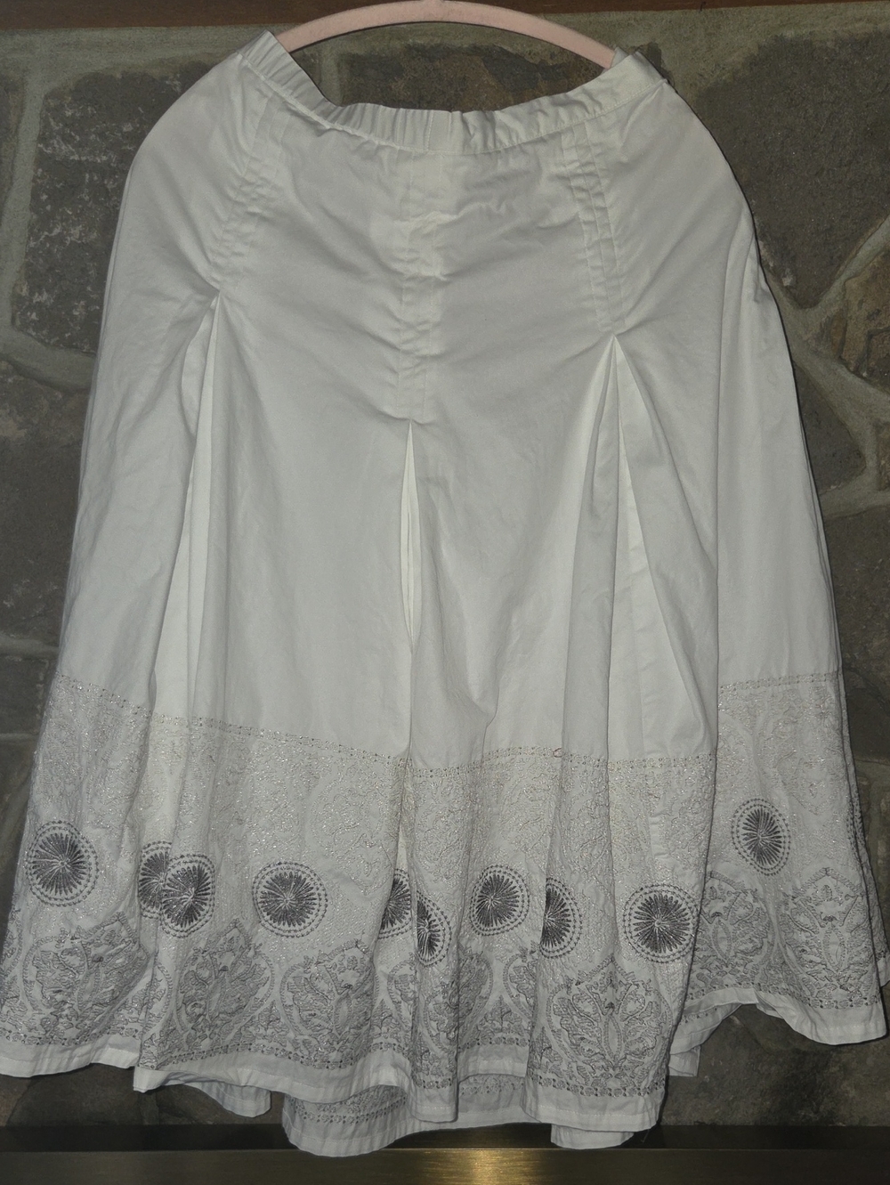 Coldwater Creek White A-Line Skirt with Embroidered Hem